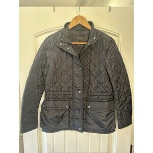 Coach Diamond Quilted Black Snap Up Lightweight Nylon Jacket Womens SZ XS.